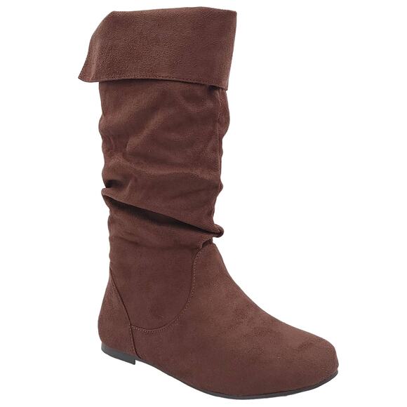 Journee Collection Women Slouch Riding Boots Size US 6 Brown Faux Suede - Picture 1 of 6